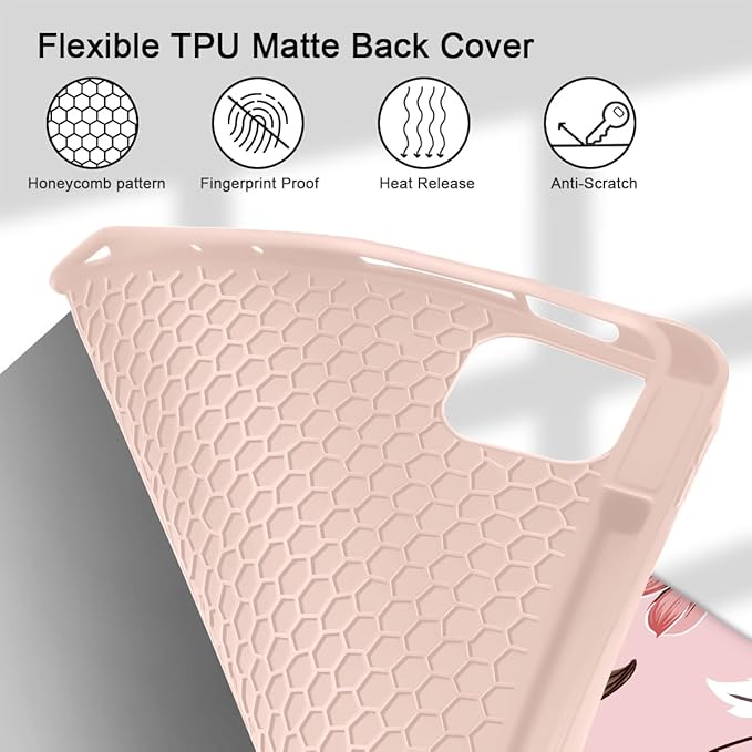 Mektron Case for M5/ M4 iPad Pro 11 inch 2025/2024 with Pencil Holder Compatible Models: A3357/A3358/A3359/A2836/A2837/A3006 Tablet Cover with Soft TPU Back CoverFloral C293