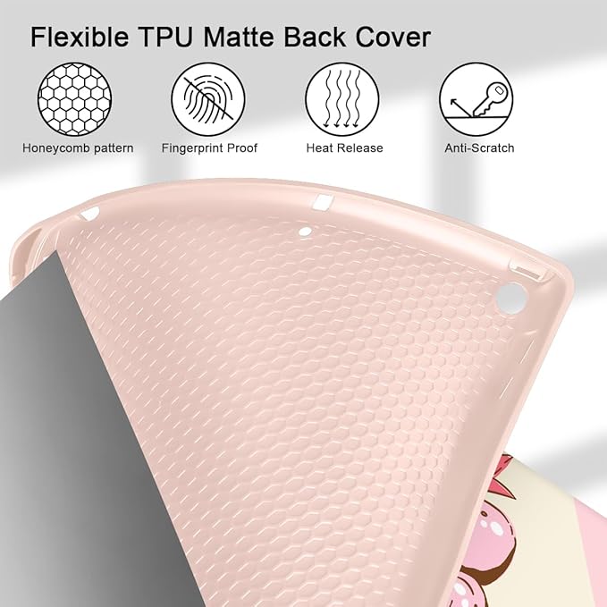Mektron Designed Printed iPad 10.2 Case 9th Gen (2021)/ 8th Gen (2020)/ 7th Gen (2019) with Pencil Holder Slim Protective Case with Soft TPU Back for iPad 10.2 inch Cherry with Bows