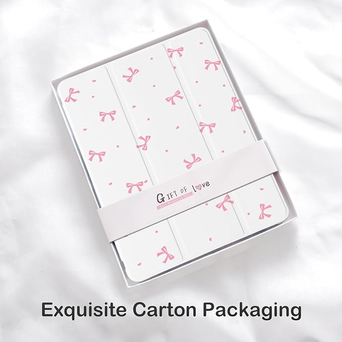 Cute Pink Bow Kawaii for iPad (A16) 11th Generation Case 11 Inch 2025 for iPad 10th Generation Case 10.9 Inch 2022 with Pencil Holder Auto Sleep/Wake White Leather Soft TPU Back Cover