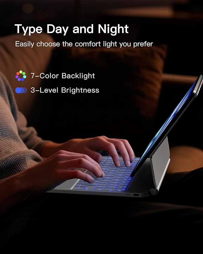 Inateck Magnetic Keyboard Case for Air 11 inch (M4 2026/2025 M3/2024 M2) Easy-Set for Air 6/5/4 Gen iPad Pro 11 inch 4/3/2/1 Gen Floating Cantilever Stand 7-Color Backlight with Trackpad White