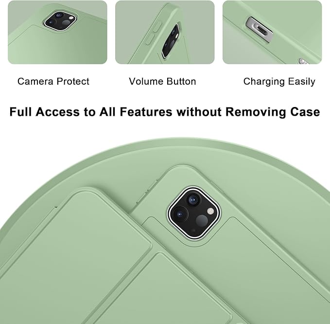 ZryXal iPad Pro 11 Inch Case (M5) 2025/ (M4) 2024 (Model: A2836/A2837/A3006) Trifold Stand Smart Cover with Pencil Holder and Soft TPU Back Auto Wake/Sleep (Matcha Green)