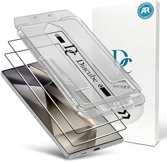 2 PACK AR Screen Protector Compatible with Samsung Galaxy S24 Ultra with Auto Dust Removal Installation Frame Anti-Reflective [Support Fingerprint Unlock] 9H Tempered Glass Scratch Resistance Finge