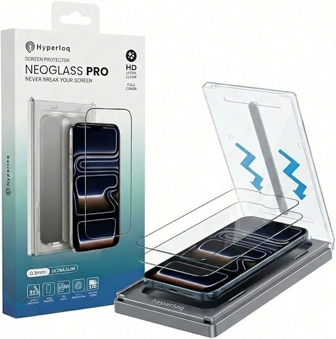 NeoGlass Clear Screen Protector for iPhone 15 /iPhone 16/ iPhone14 pro 2-Pack 9H Tempered Glass Ultra HD Clarity Anti-Fingerprint Easy Bubble-Free Install