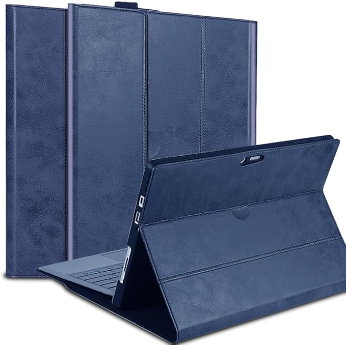 for Microsoft Surface Pro X and Pro Plus+ 13 inch Case 2019/2020/2021/2024 Genuine Leather Cover Protective Shell Compatible with Type Cover Keyboard and Pencil Holder.Blue