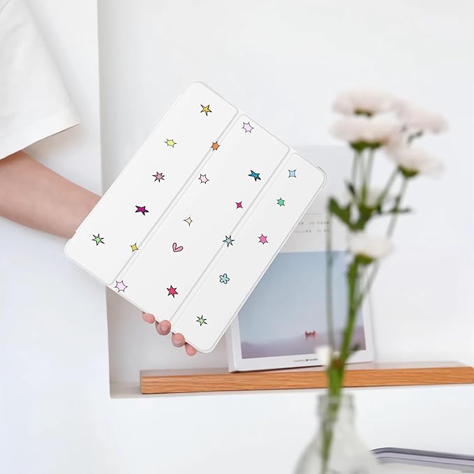 Cute Kawaii Star for iPad (A16) 11th Gen Case 11 Inch 2025 for iPad 10th Gen Case 10.9 Inch 2022 with Pencil Holder Auto Sleep/Wake White Leather Soft TPU Back Cover