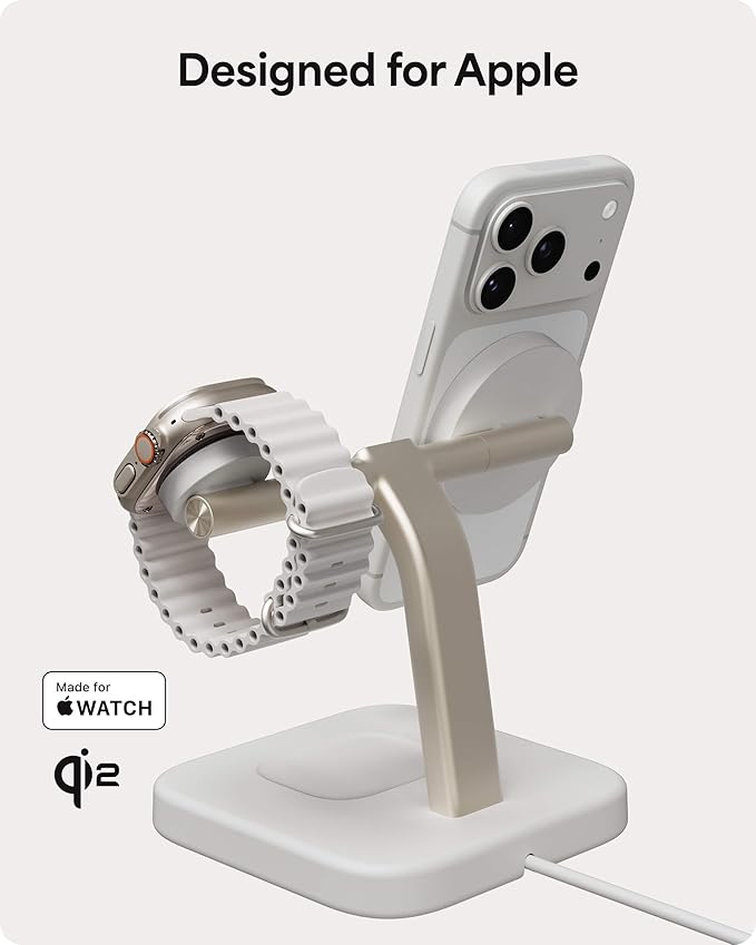 Mophie Wireless Charging Stand - Qi2-Certified MagSafe Charger for iPhone – Magnetic Fast Wireless Charger with Adjustable Phone Stand &amp Cable Management – Up to 15W Power