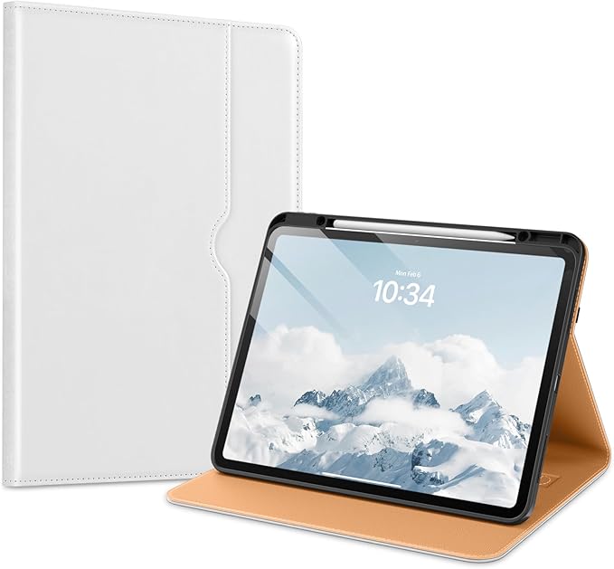 VIKESI Case for iPad Pro 13-inch M5 or M4 Released in 2025 or 2024 Leather Stand Cover with Apple Pencil Holder Auto Wake/Sleep Multiple Viewing Angles Built in Hand Strap &amp PocketWhite