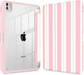 Mektron Case for M5/ M4 iPad Pro 11 inch 2025/2024 with Pencil Holder Compatible Models: A3357/A3358/A3359/A2836/A2837/A3006 Shockproof Cover Clear Shell Pink Striped
