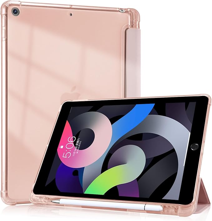 JOYLAND Pink Oil Painting Flowers Case for iPad mini 7th(A17 Pro) 2024 / Mini 6th Generation 8.3 2021Pencil Holder &amp Clear Transparent Back &amp Trifold Smart Pad Pink Cover Scratchproof Case