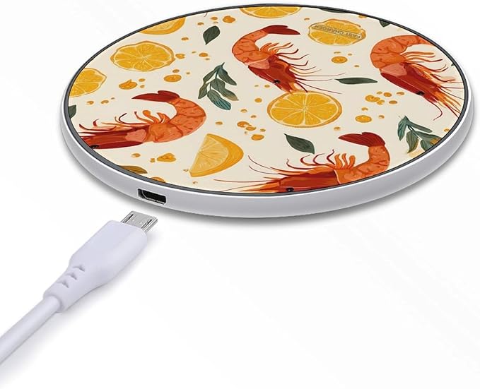 Shrimp Lemon Orange Fast Portable Charger 10W Funny Graphic Phone Charging Pad with USB Cable