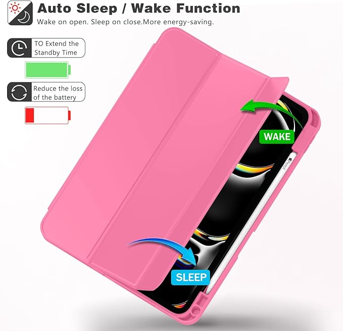 ZryXal iPad Pro 11 Inch Case (M5) 2025/ (M4) 2024 (Model: A2836/A2837/A3006) Trifold Stand Smart Cover with Pencil Holder and Soft TPU Back Auto Wake/Sleep (New Peach Red)