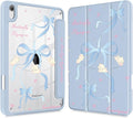 Mektron Printed Case for iPad mini 7 (A17 Pro) 2024/ Mini 6 2021 iPad mini 7th/6th Generation 8.3-inch Liquid Retina Display Cover Buit in Pencil Holder with Clear Back Shell Blue Bows-Sheep