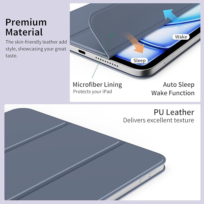 Magnetic Case for iPad Air 11-Inch M4/M3/M2 (2026/2025/2024) iPad Air 5th/4th (2022/2020) 10.9-Inch Powerful Magnetic Attraction Slim Lightweight Trifold Cover Auto Wake/Sleep Purple