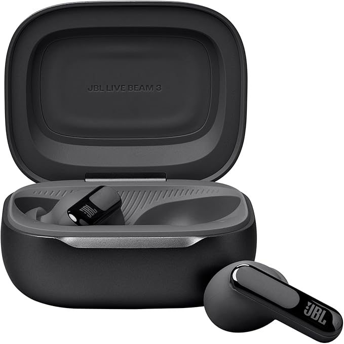 JBL Live Beam 3 - True Wireless Noise-Cancelling Stick-Closed Earbuds 48Hrs Total Playback Wireless Charging 6 Mics for Perfect Calls Multi-Point Connection IP55 Waterproof and dustproof (Black)