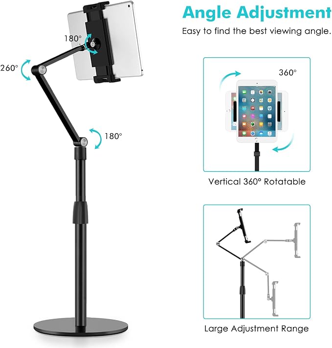 Viozon Tablet Phone Overhead Stand Height &amp 360 Degree Angle Adjustable Aluminum Desktop Stand Compatible with 3.5-11 Cellphone or Tablet Such as iPhone iPad Pro Air Mini Samsung Nexus(AP-4P