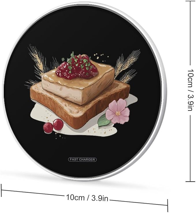 Foie Gras Toast Fast Portable Charger 10W Funny Graphic Phone Charging Pad with USB Cable
