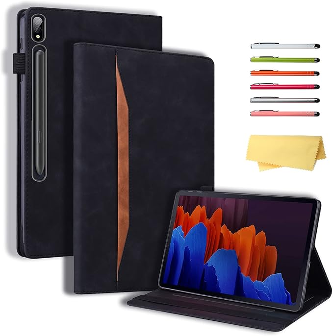 12.4 Inch Case for Samsung Galaxy Tab S8 Plus/S8+ 2022/S7 FE 2021/Tab S7 Plus/S7+ 2020 (SM-X800/T730/T970) with S Pen Holder Pocket &amp [Auto Wake/Sleep] Folding Stand PU Leather Cover Black