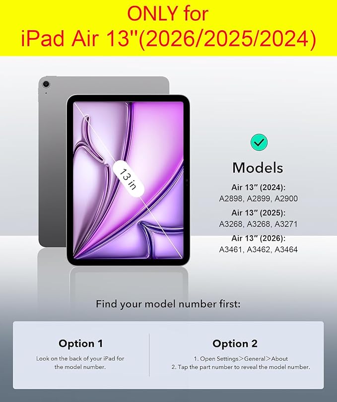 for Ipad Case Air 13-inch M4/M3/M2 2026/2025/2024(Model:A3461/A3462/A3268/A3269/A2898/A2899) Genuine Leather Cover Protective ShellBuilt-in Pencil Holder and Auto Wake/Sleep.Black