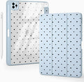 Cute Heart Polka Dot for iPad Pro 12.9 Inch Case 5th/6th Generation 2022/2021/2020 with Pencil Holder Auto Sleep/Wake Blue Leather Clear Acrylic Back Cover