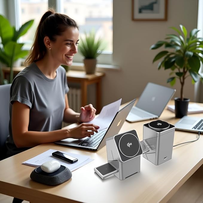Charger Standfor iPhone 17 Wireless Charger 3-in-1 Cube Compatible with MagSafe 15W Foldable Fast Charging Stand for iPhone 16/15/14/13 Apple Watch 1-8/Ultra AirPods Compatible with Samsung