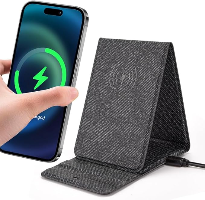 Portable Phone Holder Wireless Charger Foldable Phone Charger 15W Fast Mini Wireless Charging Compatible with iPhone 15 14 13 12 Pro XS 8 Plus Samsung Galaxy S23 S22 S21 Note 20 etc.