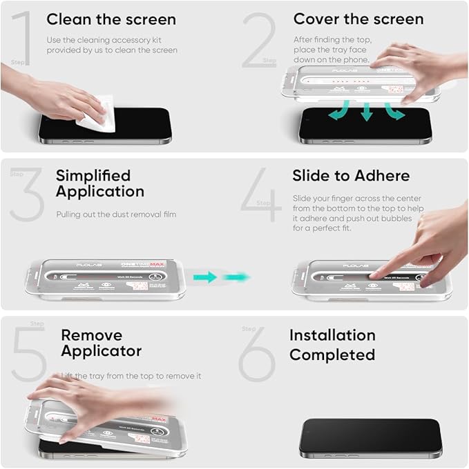 FLOLAB NanoArmour ONETIME MAX for iPhone 16 Pro Max Matte Screen Protector Anti Glare Anti-Rainbow Tempered Glass Infinity Edge Edge Reinforced Easy Install Dust-Free Smooth as Butter