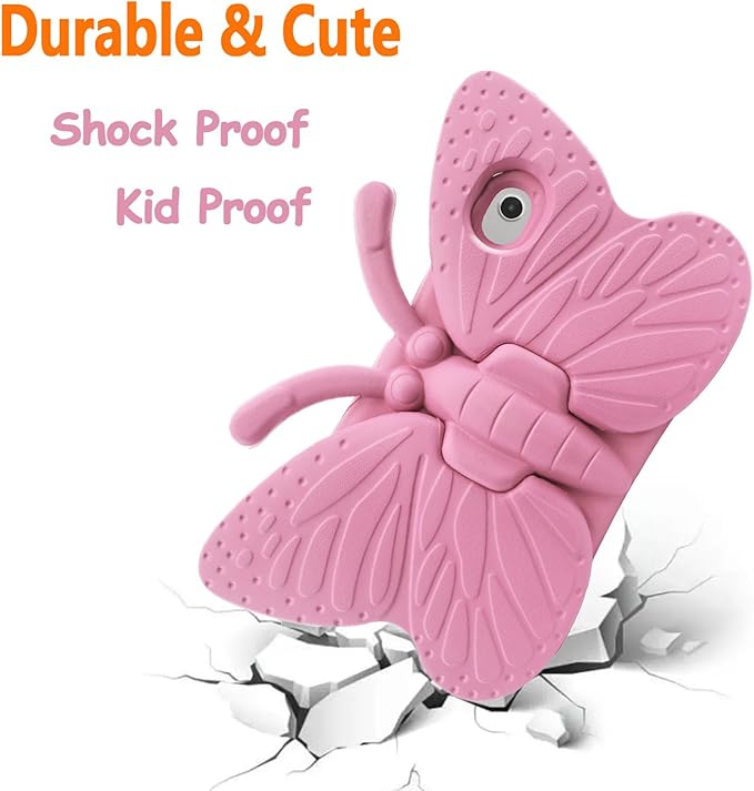 Kids Case for Walmart Onn 8 Inch Tablet 2024 Model 100135923 Cute Butterfly Kid Proof EVA Foam Protective Stand Cover for Onn 8.0 Tablet Gen 4 - Pink
