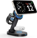 iDsonix 3 in 1 Mag-Safe Charger Stand Wireless Charger Station for Apple Devices Fast Wireless Charger with Adjustable Mag-Safe Stand and LED Light for iPhone 15-12 Series Airpods &amp iWatch Black