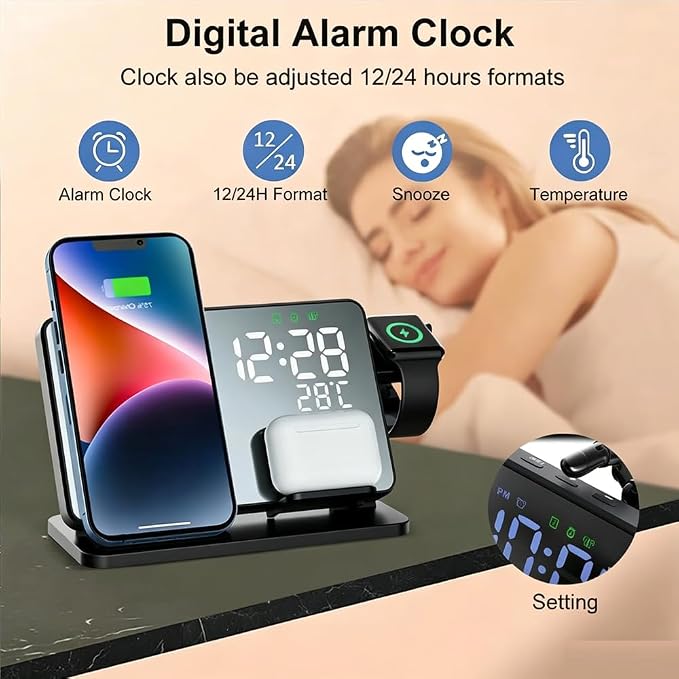 Wireless Charger Alarm Clock W669 Black