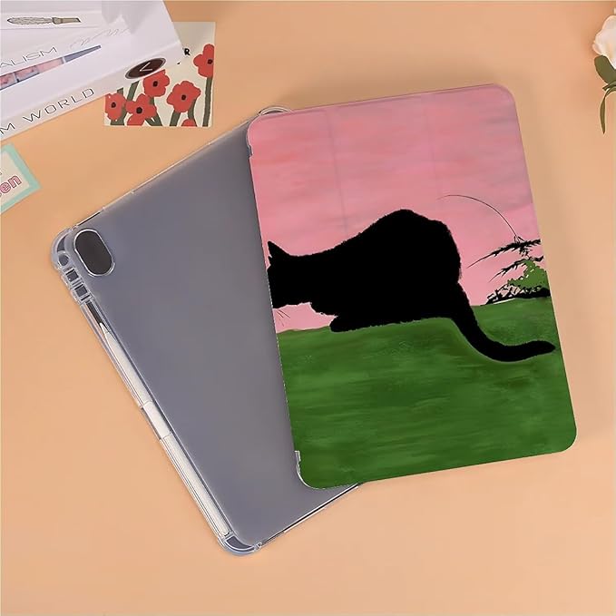 Black Cat in Glassland Case Compatible with IPad 9th 8th 7th Generation 10.9 Inch 2021-2018Funny Cover with Trifold Stand+Pencil Holder for Boys GirlsiPad 10.9in 2022