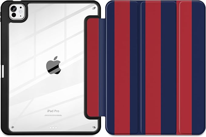Case for iPad Pro 13 inch (M5) 2025 (M4) 2024 Release Slim Lightweight Stripe Design Cover with Clear Back TPU Edge Pencil Holder Trifold Stand Red Blue Stripes