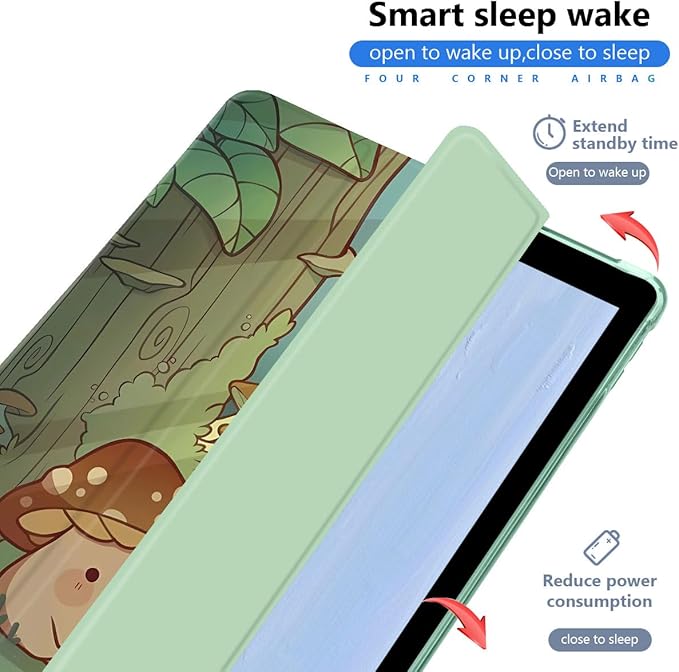 JOYLAND Cute Mushroom Pad Case Compatible with iPad Pro 11 Inch M4(2024) 5th Generation with Pencil Holder Auto Wake/Sleep Protective Case Black TPU Back Trifold Stand Smart Case
