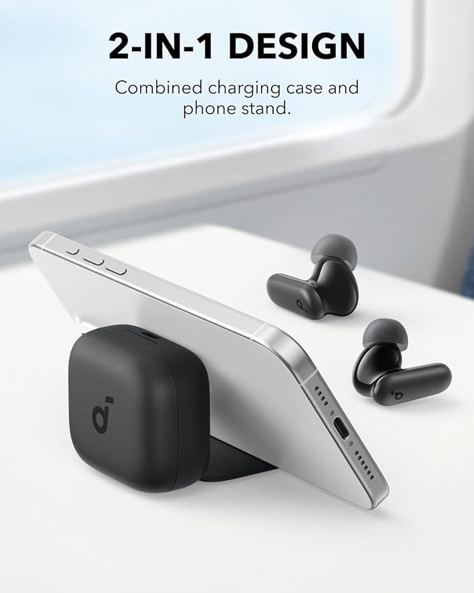 Soundcore P30i by Anker Noise Cancelling Earbuds Strong and Smart Noise Cancelling Powerful Bass 45H Playtime 2-in-1 Case and Phone Stand IP54 Wireless Earbuds Bluetooth 5.4 (Black)