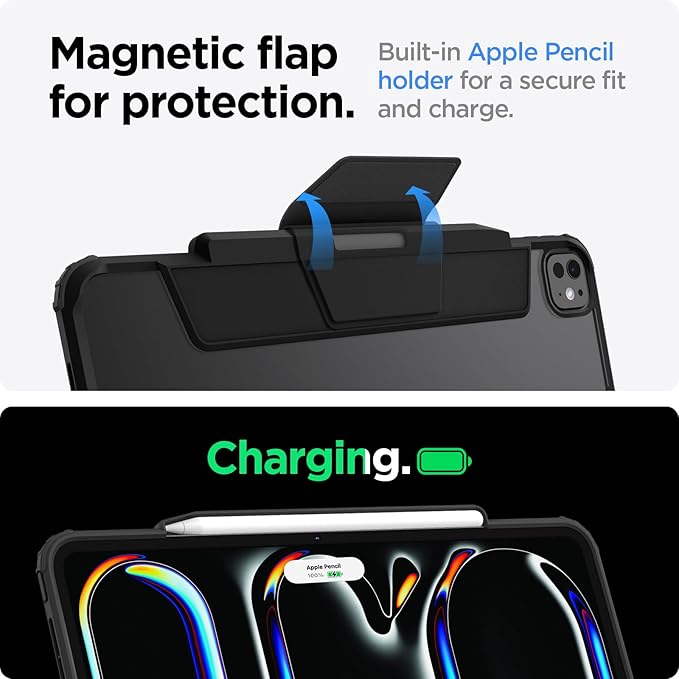 Spigen for iPad Pro 13 inch Case M5/M4 (2025-2024) with Detachable Magnetic Cover Air Skin Pro Clear Transparent Back and Pencil Holder Black