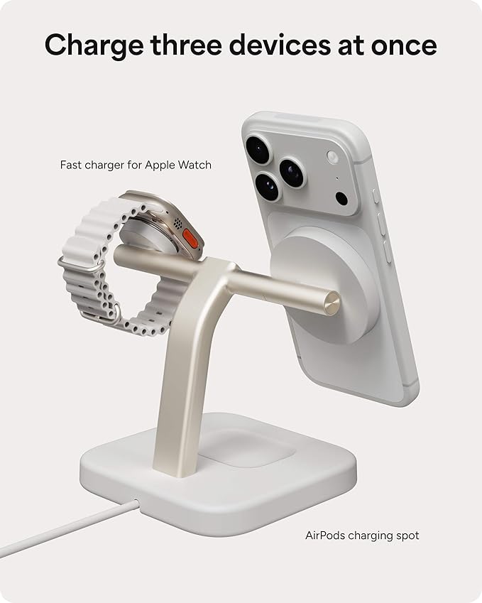 Mophie Wireless Charging Stand - Qi2-Certified MagSafe Charger for iPhone – Magnetic Fast Wireless Charger with Adjustable Phone Stand &amp Cable Management – Up to 15W Power