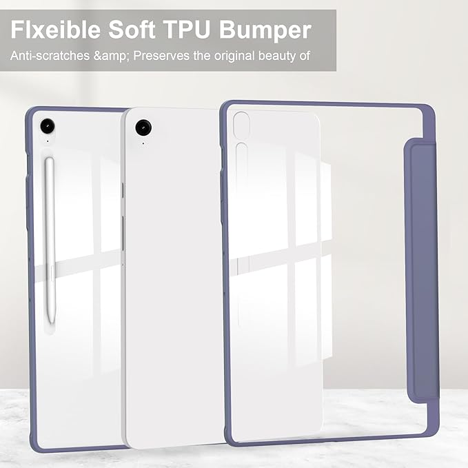 Case for Galaxy Tab S10 FE+/S10 FE Plus 13.1 2025 (Model: SM-X620/SM-X626B) Trifold Stand Cover with S Pen Holder [Auto Wake/Sleep] Shockproof TPU Bumper + Clear Back Shell Lavender Purple