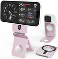 Cell Phone StandAdjustable Height and Angle Foldable Phone Holder for Desk Aluminum Cell Phone HolderStrong Magnetic Phone Stand Compatible with iPhone 16/15/14/13/12 Series (Pink)
