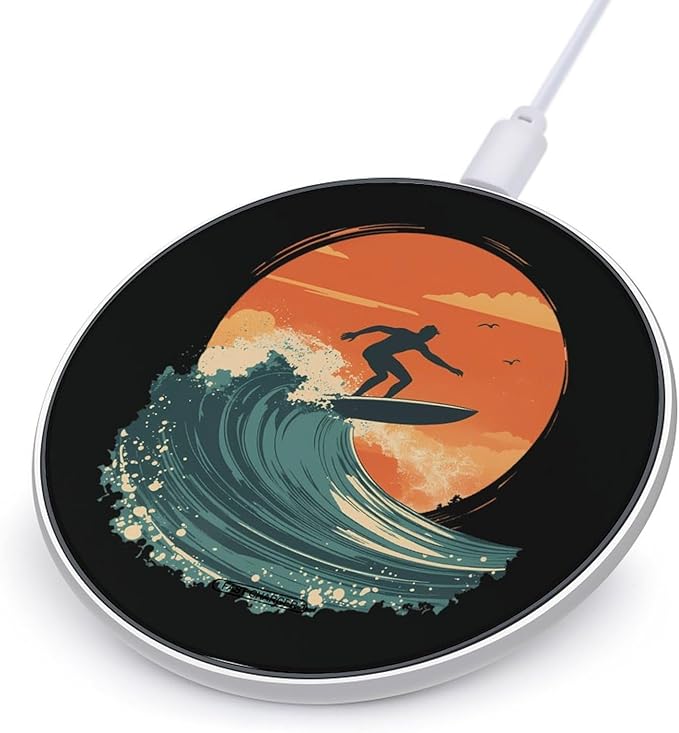 Surfer Surfing Riding The Wave Sunset Phone Charger Magnetic Charging Pad Anti-Slip with USB Cable