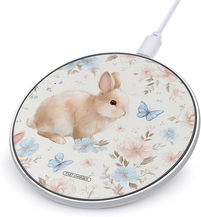 Bunnies Furry Floral Fast Portable Charger 10W Funny Graphic Phone Charging Pad with USB Cable