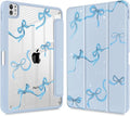 May Chen Case for iPad Pro 11-Inch M5/M4 2025/2024 (6th/5th Generation) Clear Transparent Print Back Shell Slim Stand Shockproof Tablet Cover Auto Wake/Sleep Bows Blue