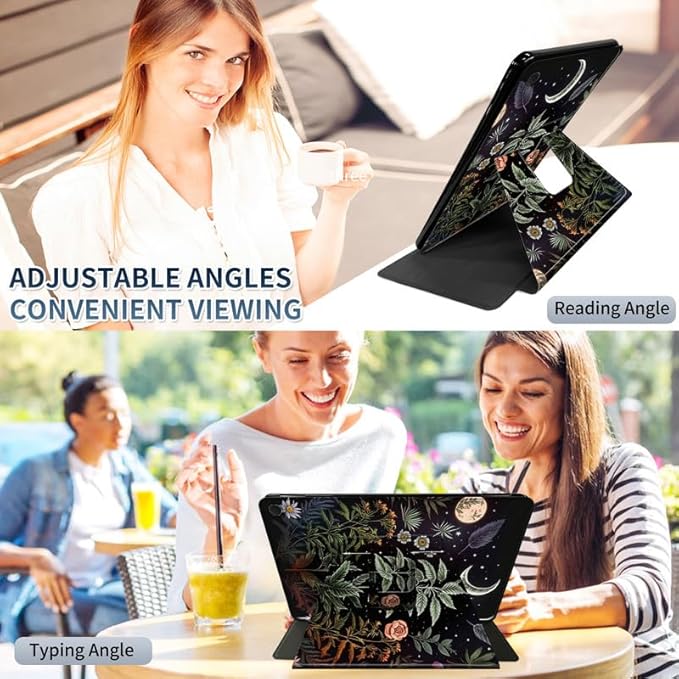 Case for Kindle Fire HD 10 Tablet Case (13th Generation2023 Released)360 Degree Rotating Folio Stand Leather Smart Cover for Amazon Fire HD 10 13th Gen 10.1-Flowers Plants Moon Night