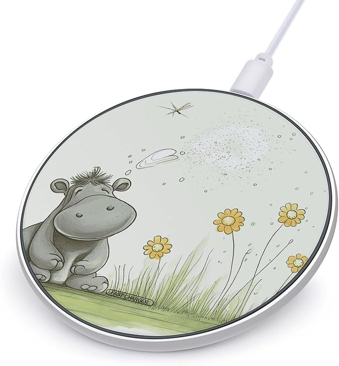 Hippo and Dandelion Wireless Charger Fast Wireless Charging Pad with USB Cable 10W Anti-Slip Magnetic Wireless Charger Portable Slim Charger Puck Travel Charging Station