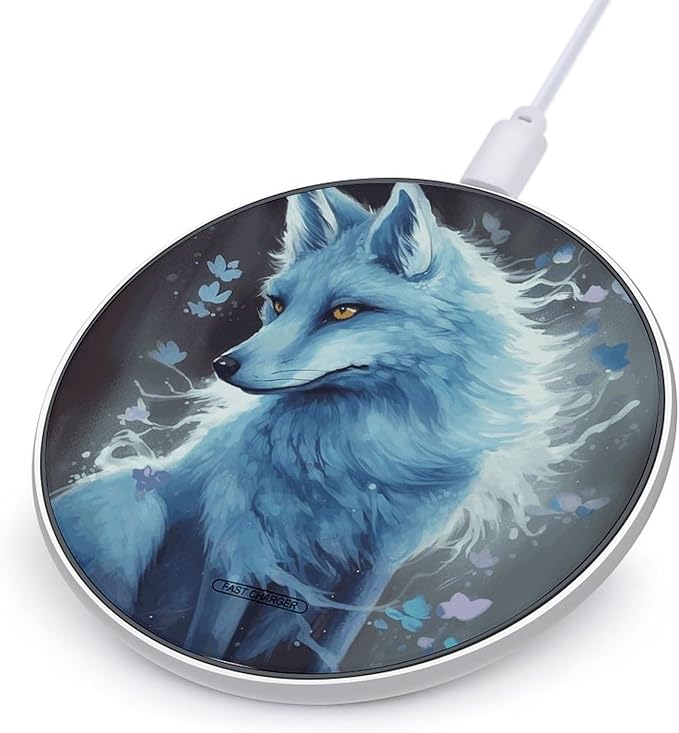 Blue Fox Wireless Charger Fast Wireless Charging Pad with USB Cable 10W Anti-Slip Magnetic Wireless Charger Portable Slim Charger Puck Travel Charging Station