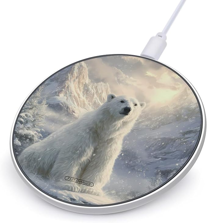 Bear in Winter Snowy Phone Charger Magnetic Charging Pad Anti-Slip with USB Cable