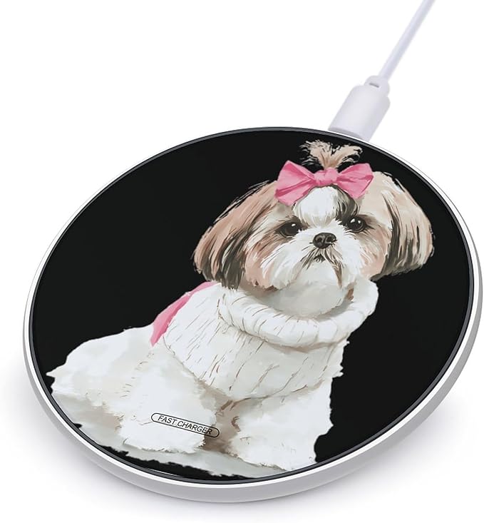 Cartoon Shih Tzu Dog Phone Charger Magnetic Charging Pad Anti-Slip with USB Cable