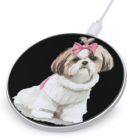 Cartoon Shih Tzu Dog Phone Charger Magnetic Charging Pad Anti-Slip with USB Cable
