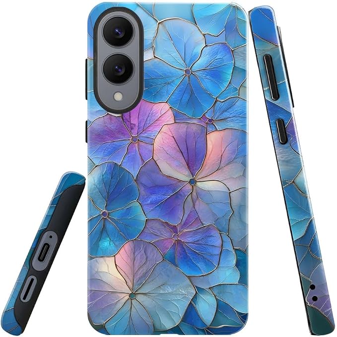 Blue Hydrangea Floral Stained Glass Aesthetic