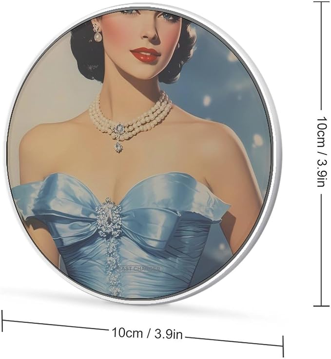 Vintage Women Magazine Blue Dress Phone Charger Magnetic Charging Pad Anti-Slip with USB Cable