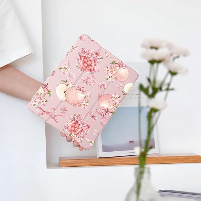 Cute Kawaii Bow Flower Jam for iPad Pro 13 Inch Case (M5/M4) 2025/2024 with Pencil Holder Auto Sleep/Wake Pink Leather Soft TPU Back Cover