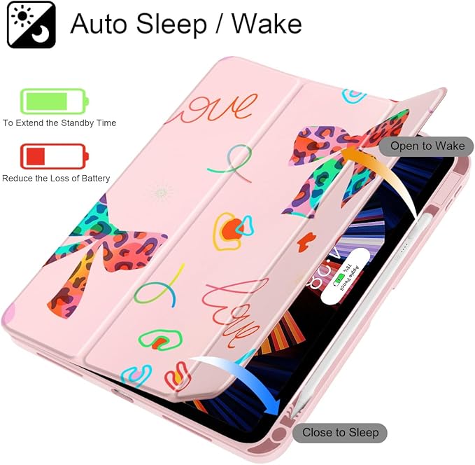 Mektron for 11th Generation iPad 11-inch A16 chip 2025 Cover with Pencil Holder Fit 10th Generation iPad 10.9-inch A14 chip 2022 Shockproof Clear Shell Neon Bows-Pink